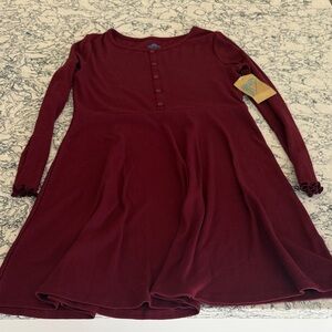 Girls' Long Sleeve Wine Knit Fit-and-Flare Dress